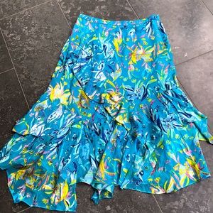 silk midi skirt, floral pattern